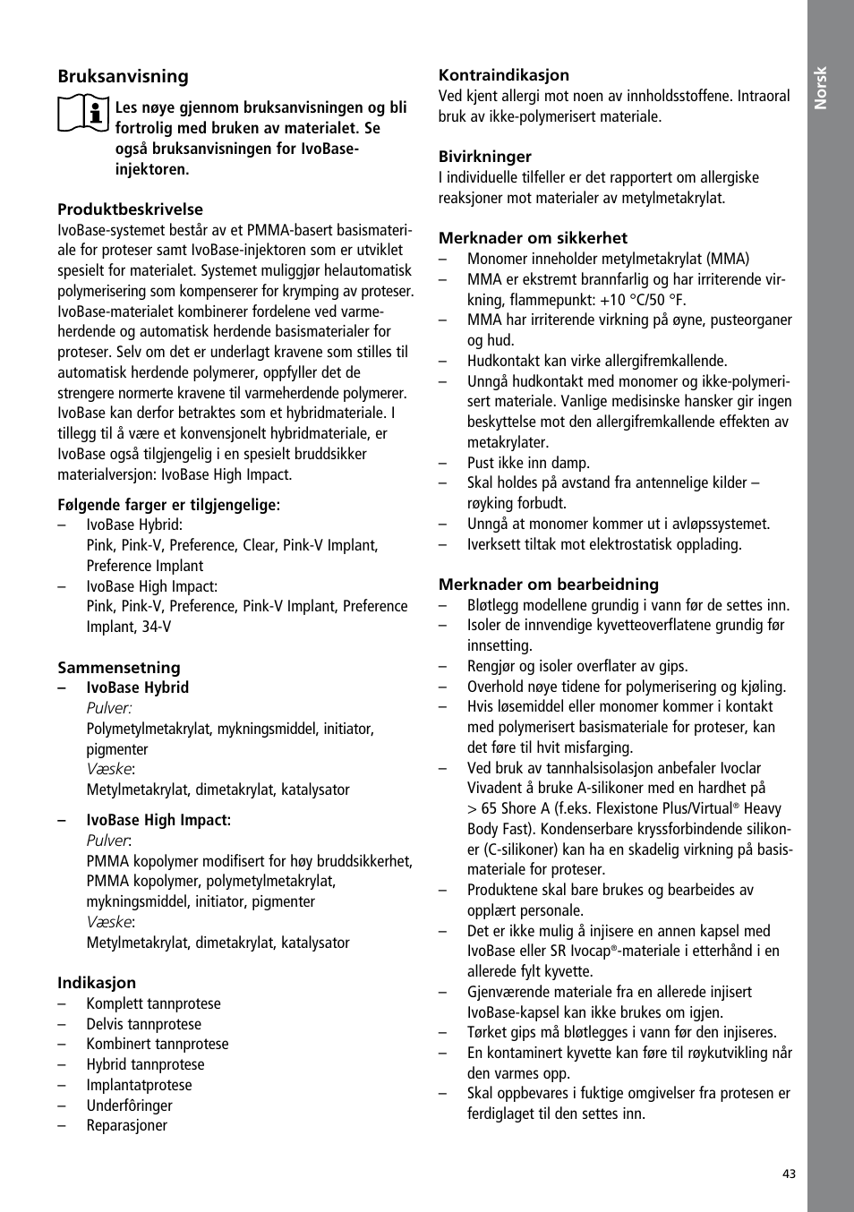 Ivoclar Vivadent IvoBase Material User Manual | Page 43 / 68