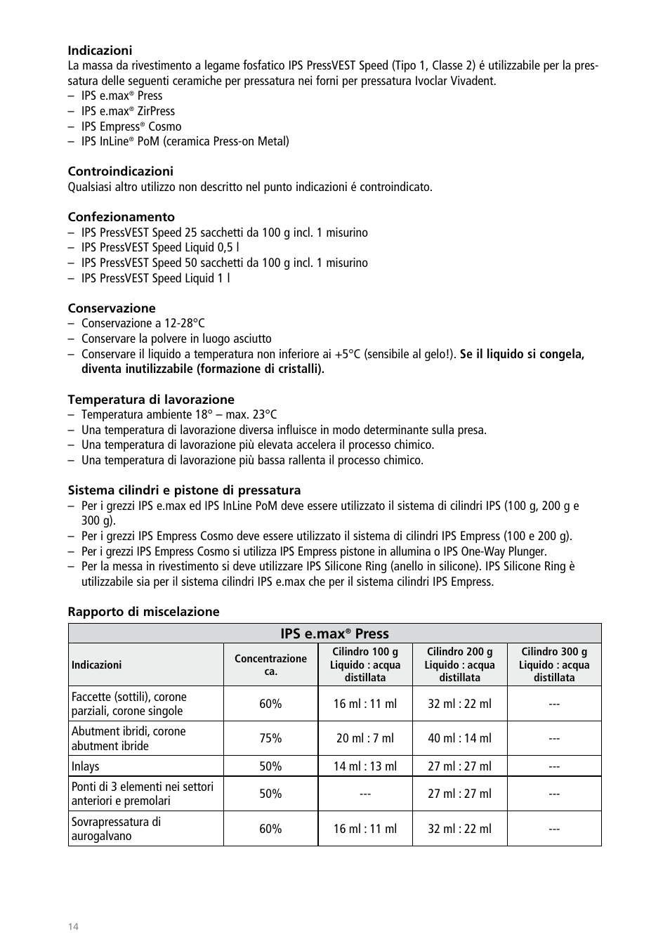 Ivoclar Vivadent IPS PressVEST Speed User Manual | Page 14 / 64