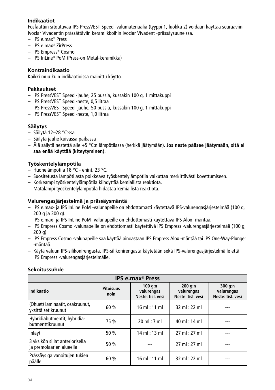 Ivoclar Vivadent IPS PressVEST Speed User Manual | Page 34 / 64