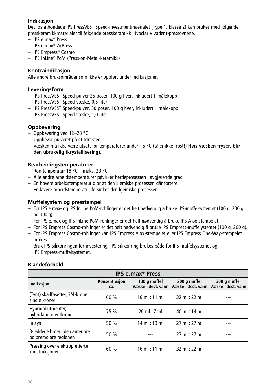 Ivoclar Vivadent IPS PressVEST Speed User Manual | Page 38 / 64
