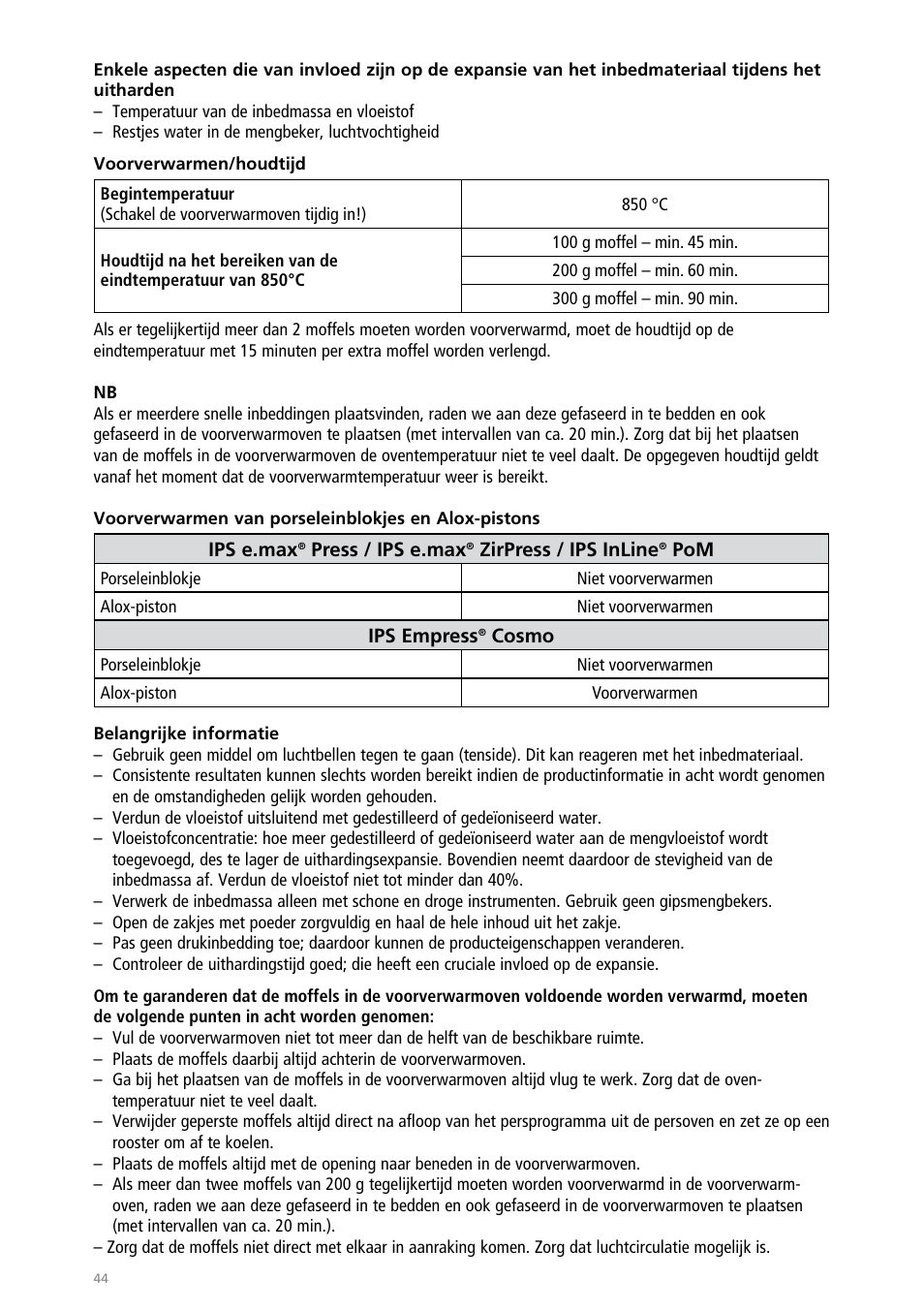 Ivoclar Vivadent IPS PressVEST Speed User Manual | Page 44 / 64