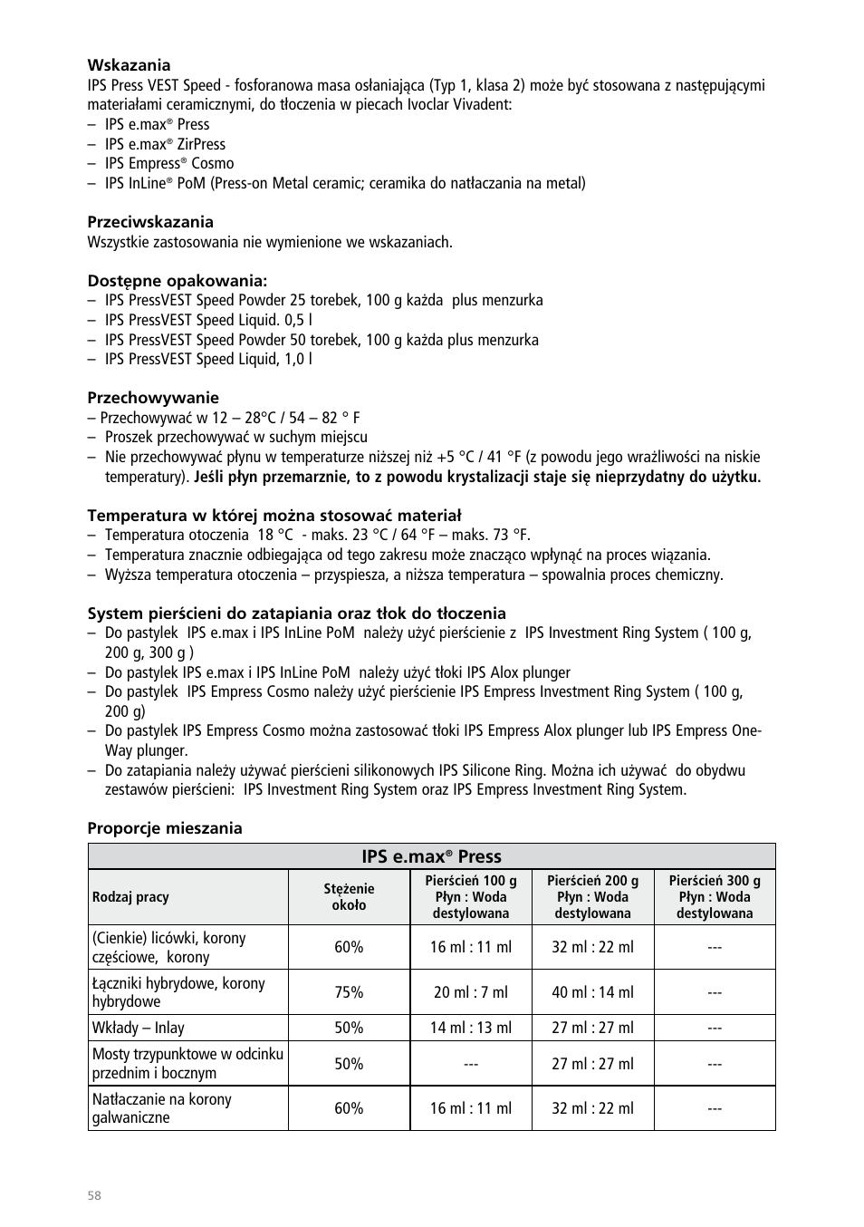 Ivoclar Vivadent IPS PressVEST Speed User Manual | Page 58 / 64