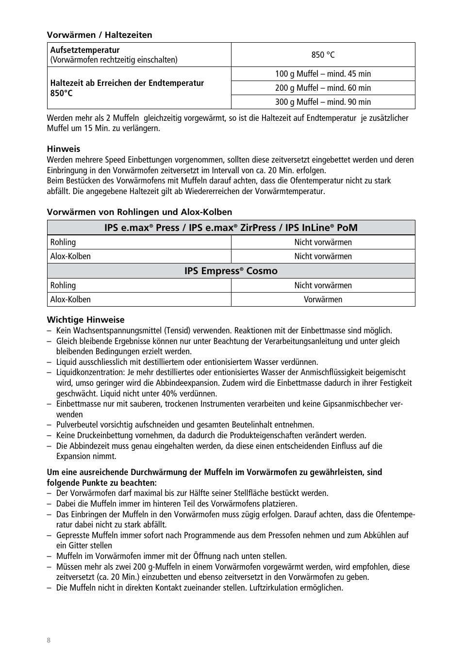Ivoclar Vivadent IPS PressVEST Speed User Manual | Page 8 / 64