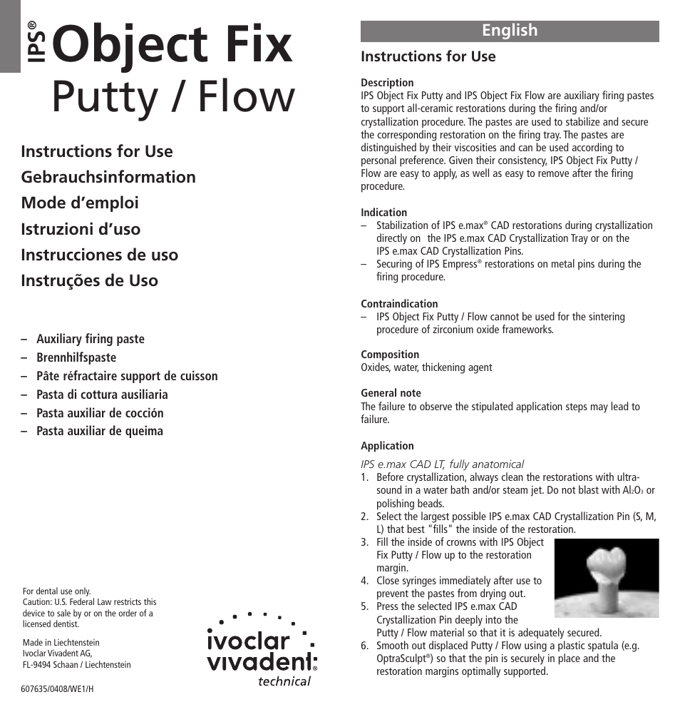 Ivoclar Vivadent IPS Object Fix Putty-Flow User Manual | 11 pages