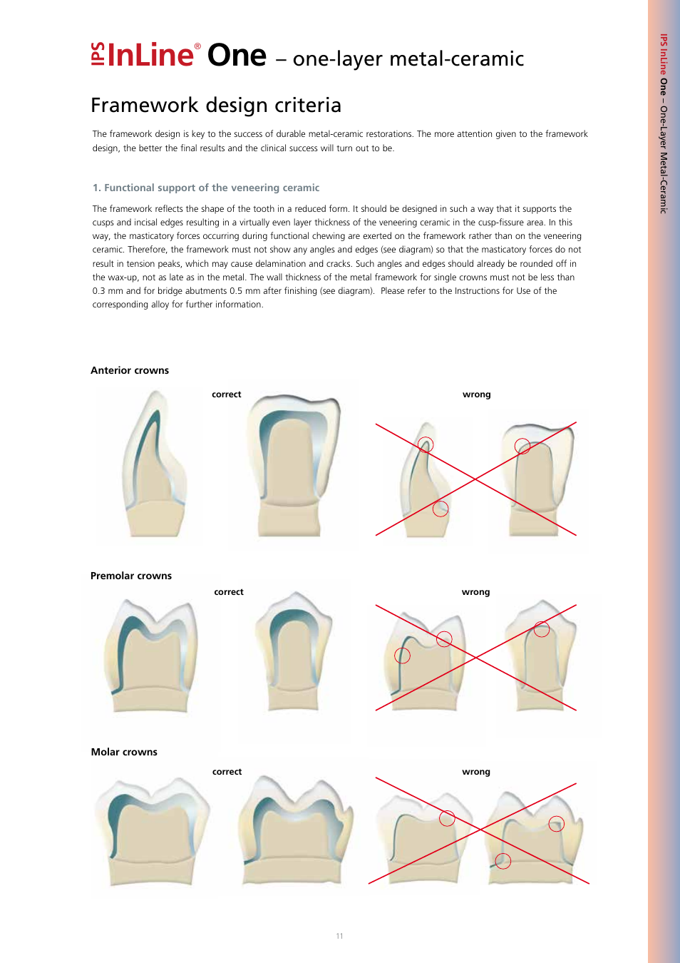 Inline, One-layer metal-ceramic, Framework design criteria | Ivoclar Vivadent IPS InLine System User Manual | Page 11 / 88