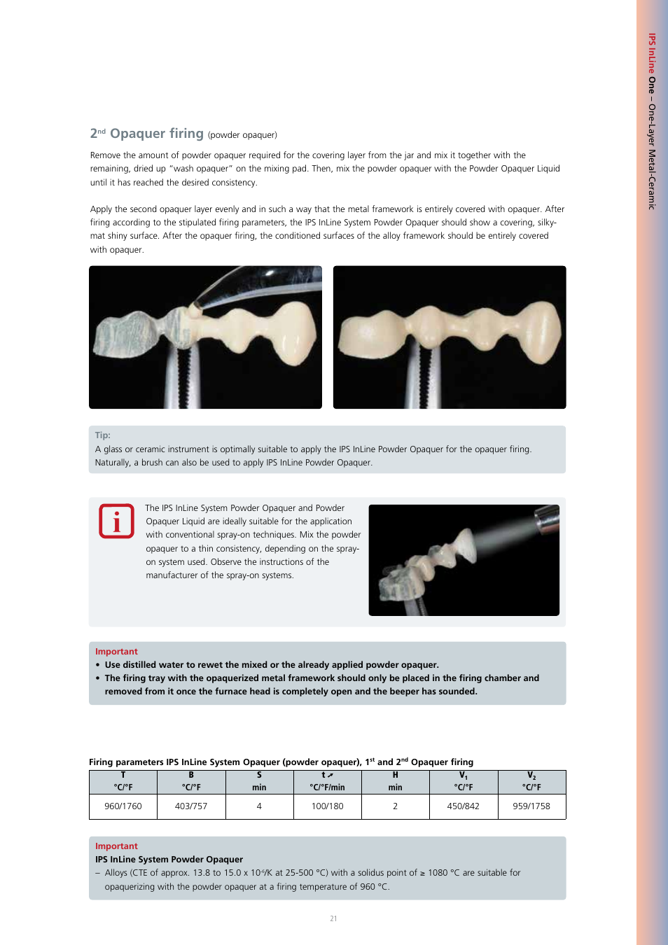 Opaquer firing | Ivoclar Vivadent IPS InLine System User Manual | Page 21 / 88