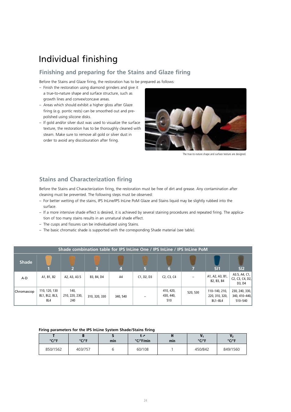 Individual finishing, Stains and characterization firing | Ivoclar Vivadent IPS InLine System User Manual | Page 24 / 88