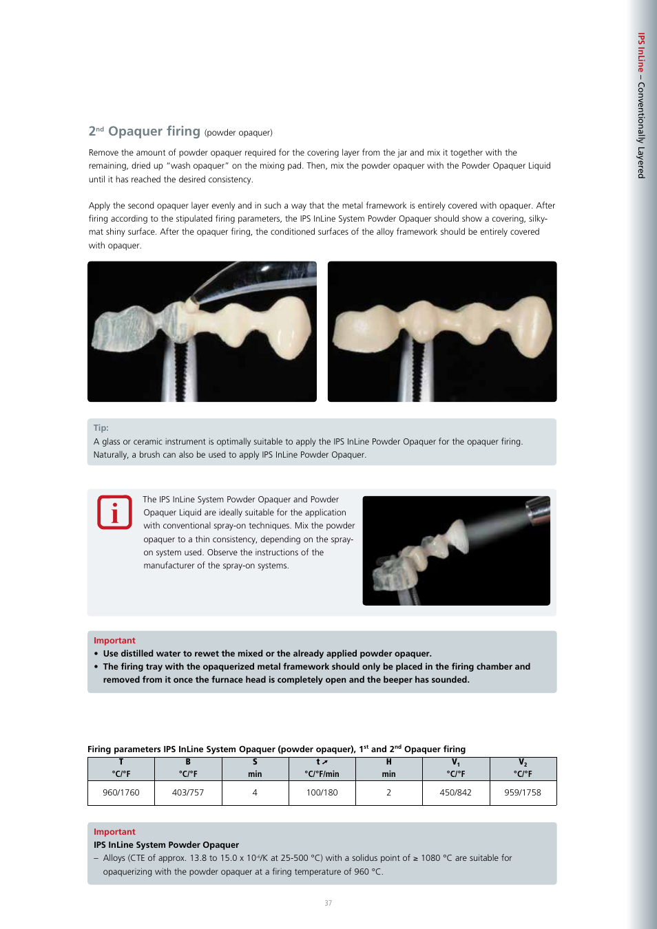 Opaquer firing | Ivoclar Vivadent IPS InLine System User Manual | Page 37 / 88