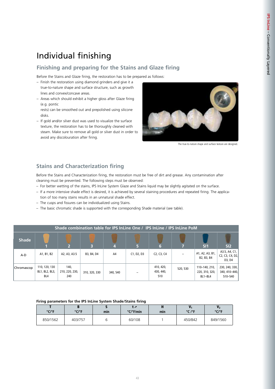 Individual finishing, Stains and characterization firing | Ivoclar Vivadent IPS InLine System User Manual | Page 43 / 88