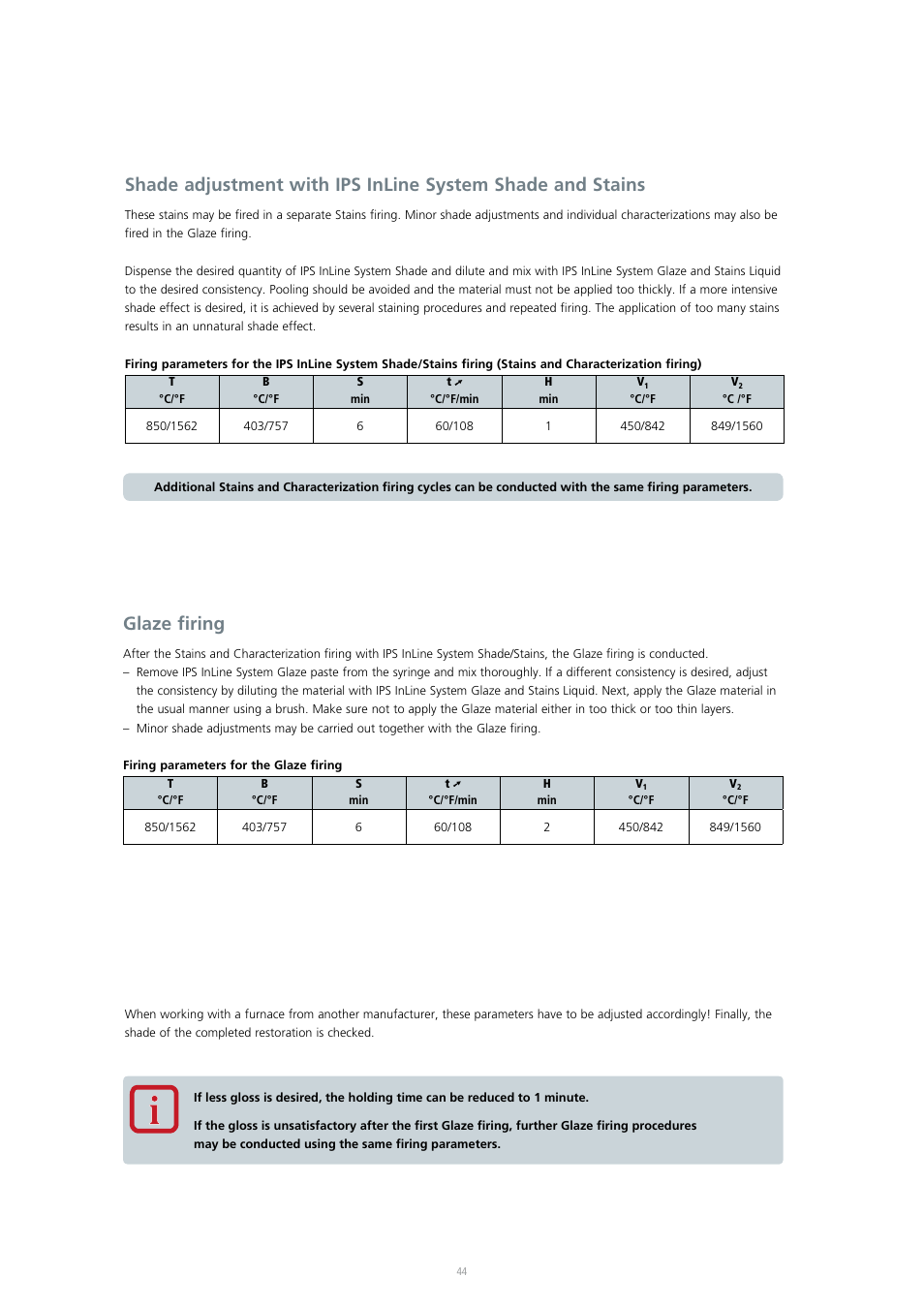 Glaze firing | Ivoclar Vivadent IPS InLine System User Manual | Page 44 / 88