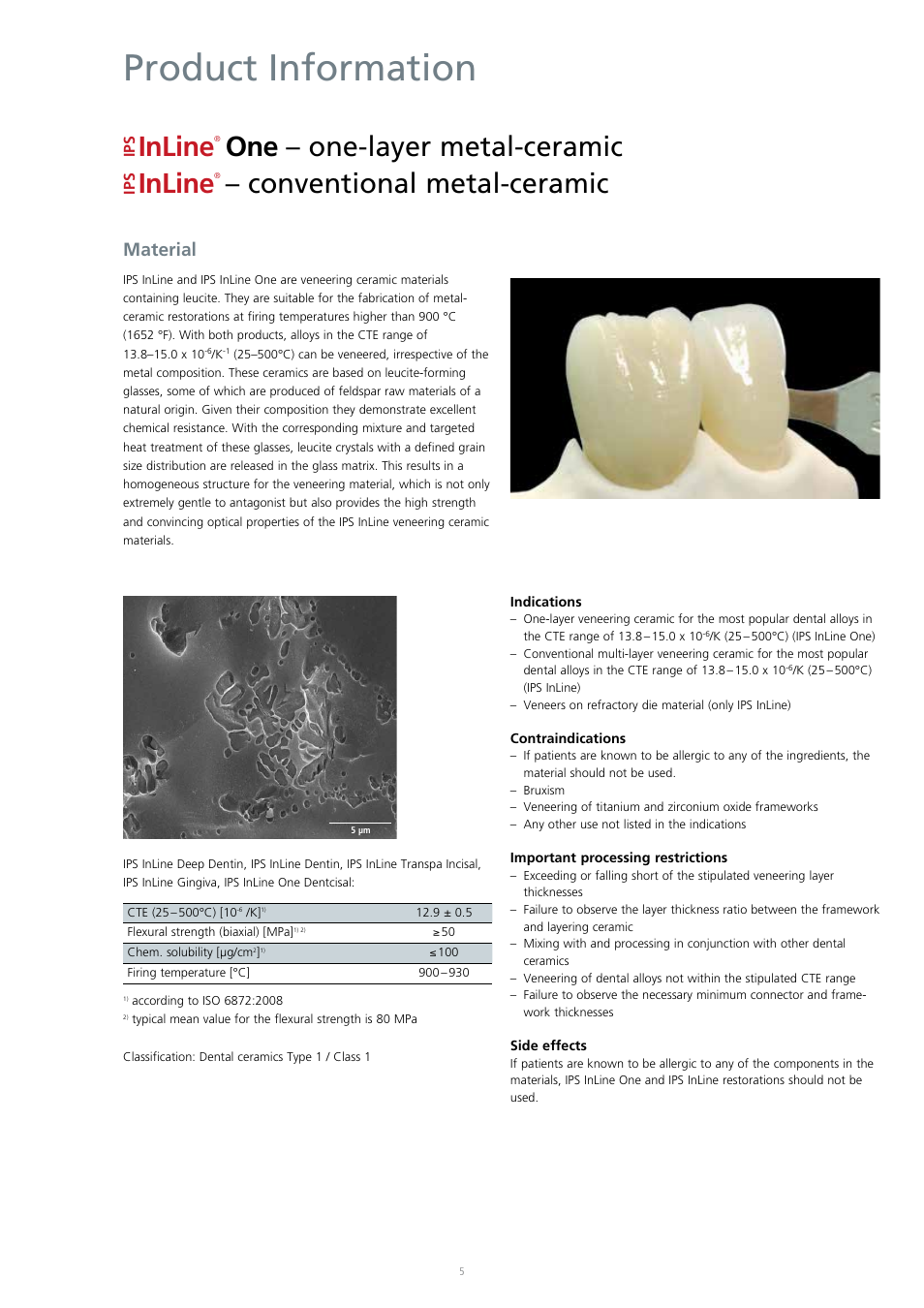 Product information, Inline, Conventional metal-ceramic | One – one-layer metal-ceramic, Material | Ivoclar Vivadent IPS InLine System User Manual | Page 5 / 88