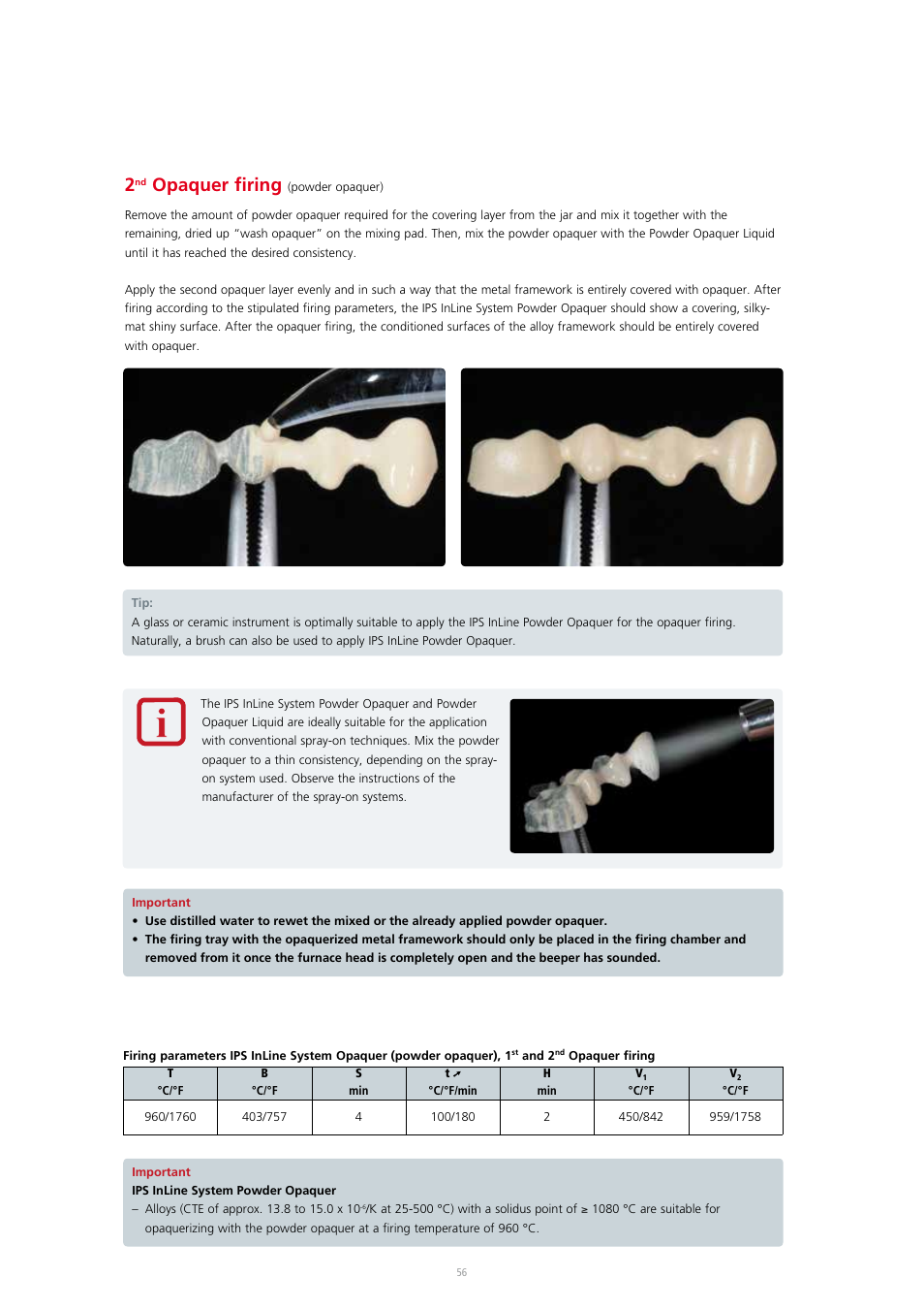 Opaquer firing | Ivoclar Vivadent IPS InLine System User Manual | Page 56 / 88