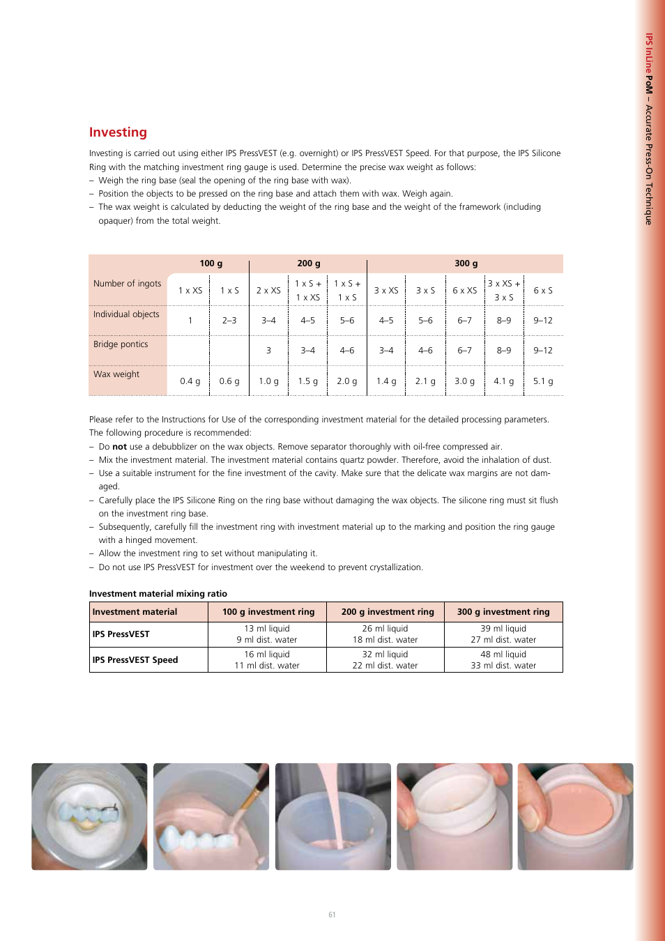 Investing | Ivoclar Vivadent IPS InLine System User Manual | Page 61 / 88