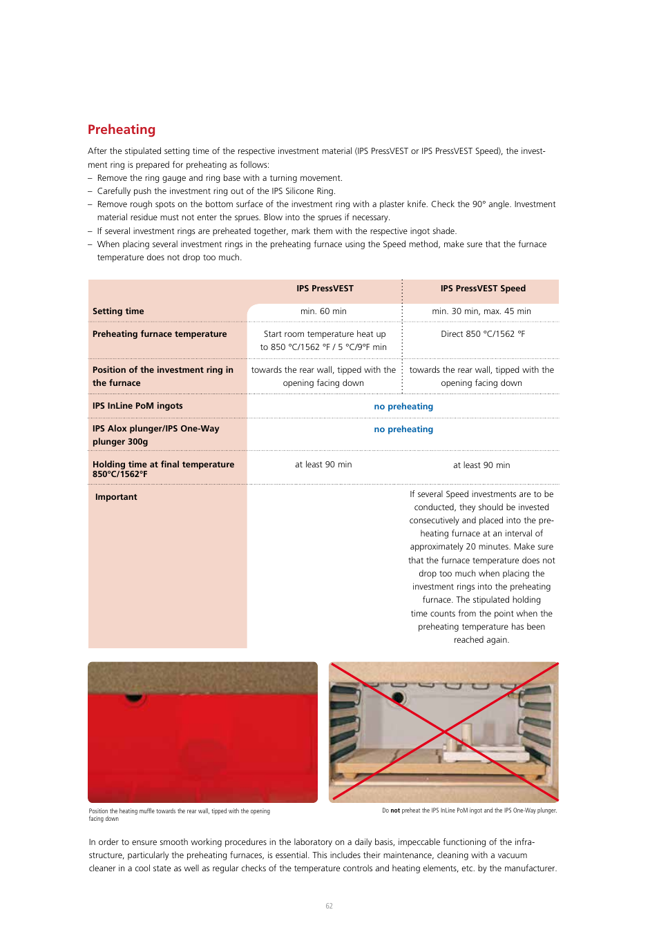 Preheating | Ivoclar Vivadent IPS InLine System User Manual | Page 62 / 88
