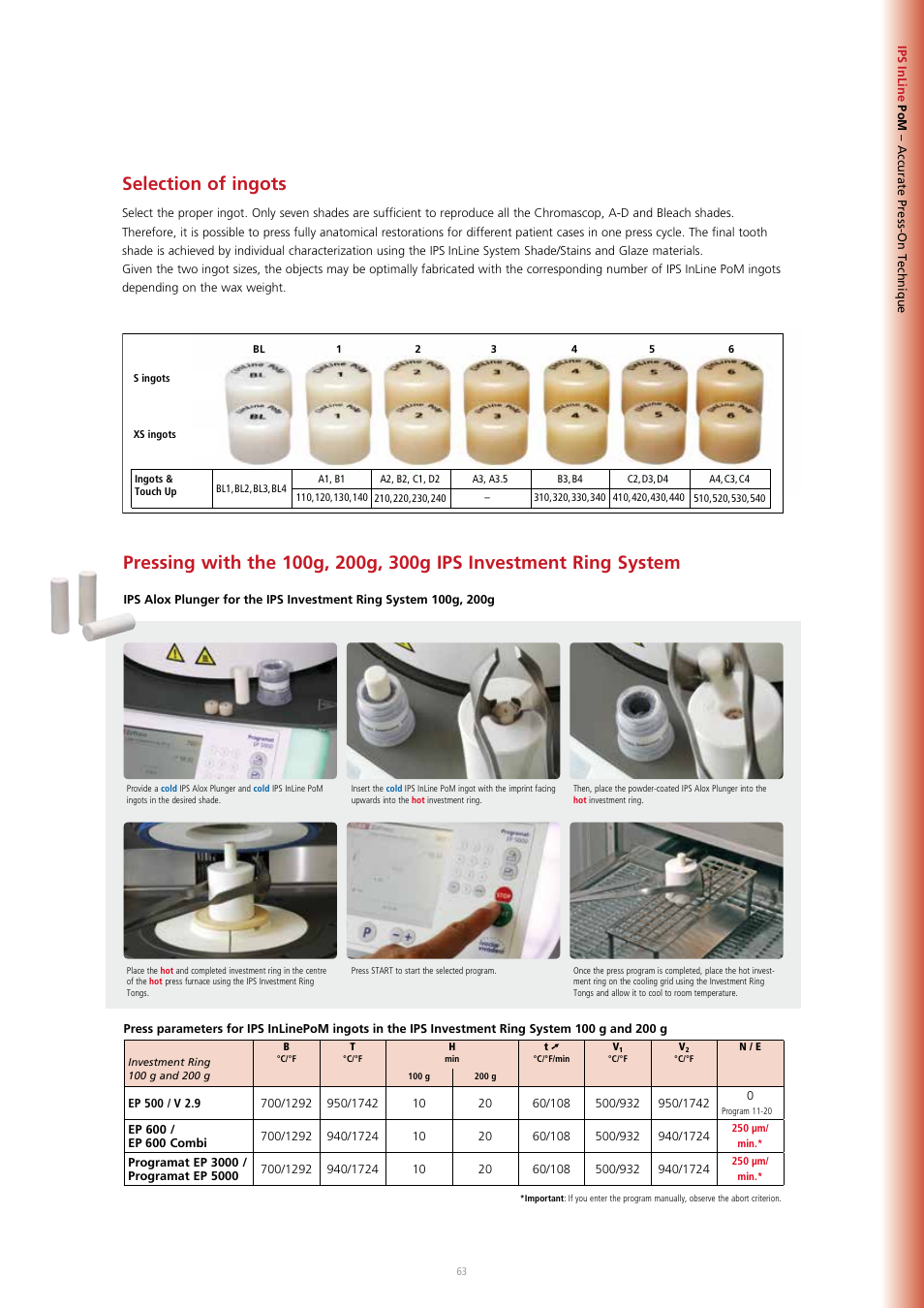 Selection of ingots | Ivoclar Vivadent IPS InLine System User Manual | Page 63 / 88