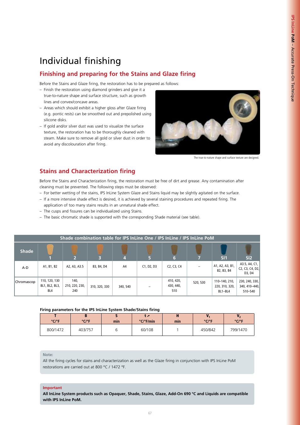 Individual finishing, Stains and characterization firing | Ivoclar Vivadent IPS InLine System User Manual | Page 67 / 88