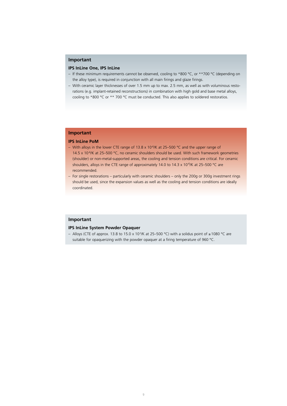 Important | Ivoclar Vivadent IPS InLine System User Manual | Page 9 / 88