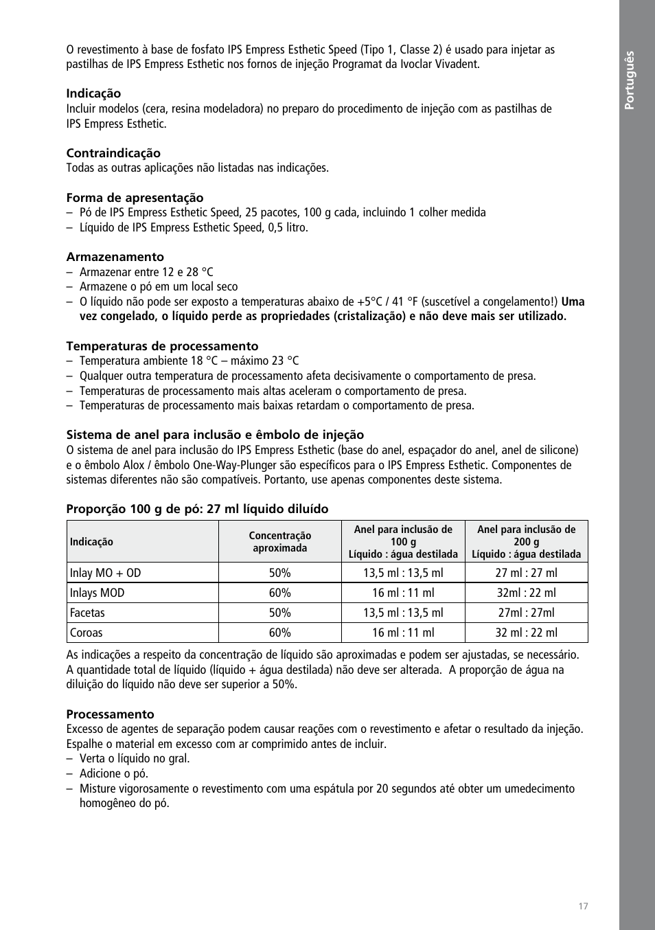 Português | Ivoclar Vivadent IPS Empress Esthetic Speed User Manual | Page 17 / 48