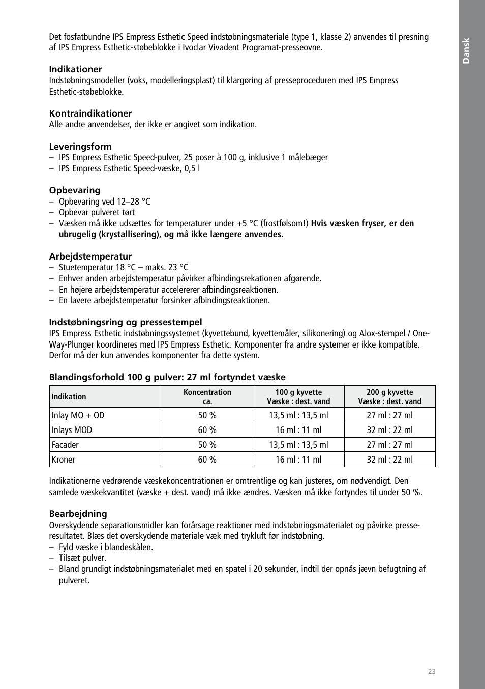 Dansk | Ivoclar Vivadent IPS Empress Esthetic Speed User Manual | Page 23 / 48