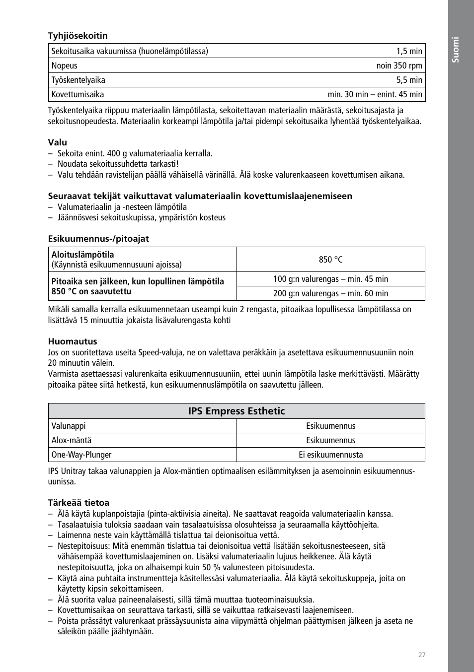 Suomi | Ivoclar Vivadent IPS Empress Esthetic Speed User Manual | Page 27 / 48