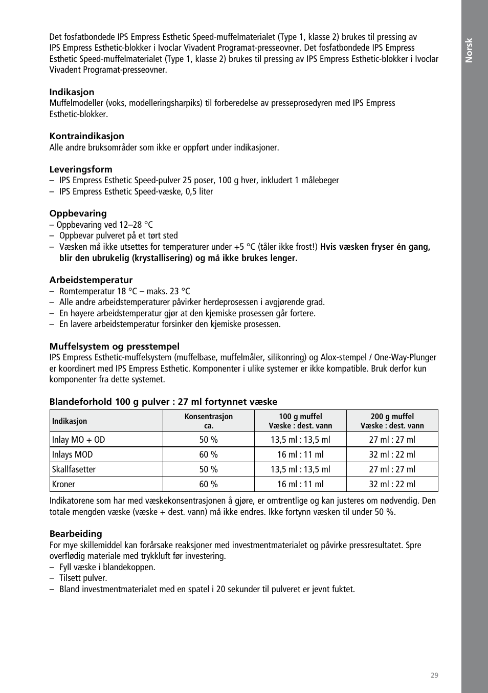 Norsk | Ivoclar Vivadent IPS Empress Esthetic Speed User Manual | Page 29 / 48