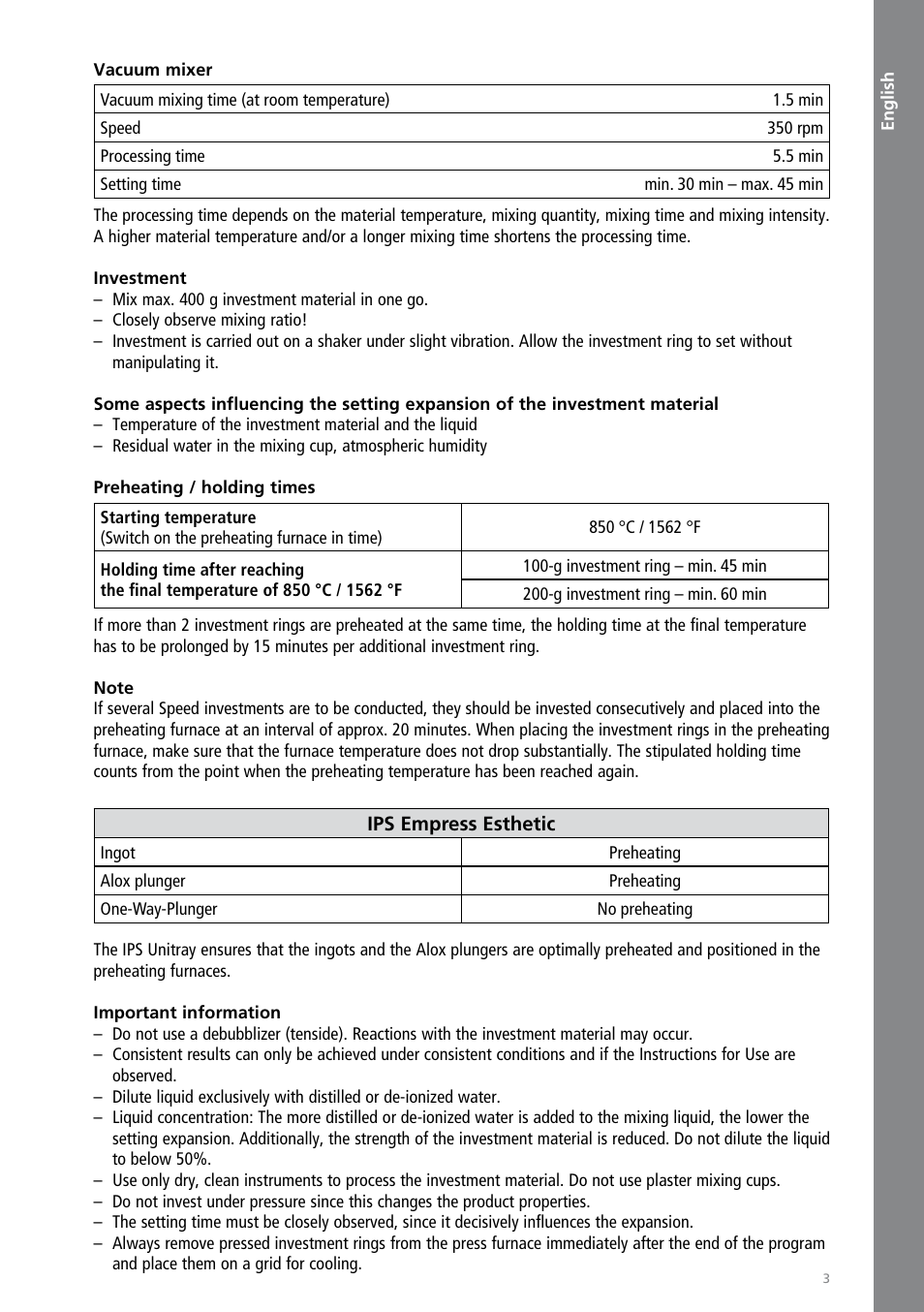 English | Ivoclar Vivadent IPS Empress Esthetic Speed User Manual | Page 3 / 48
