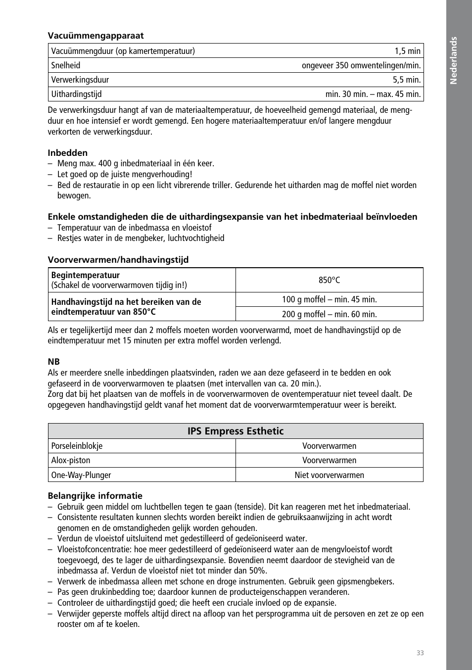 Nederlands | Ivoclar Vivadent IPS Empress Esthetic Speed User Manual | Page 33 / 48