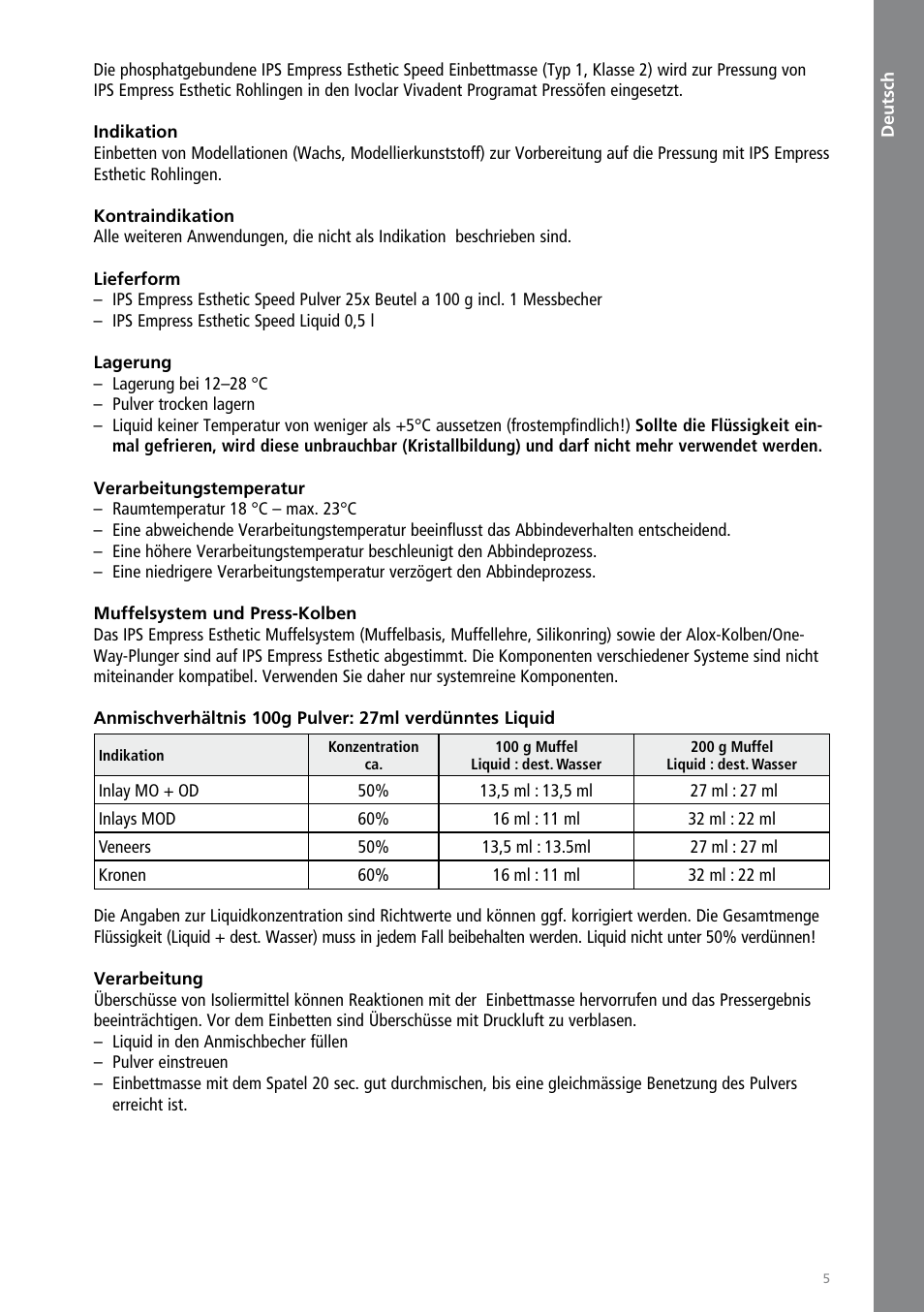 Deutsch | Ivoclar Vivadent IPS Empress Esthetic Speed User Manual | Page 5 / 48
