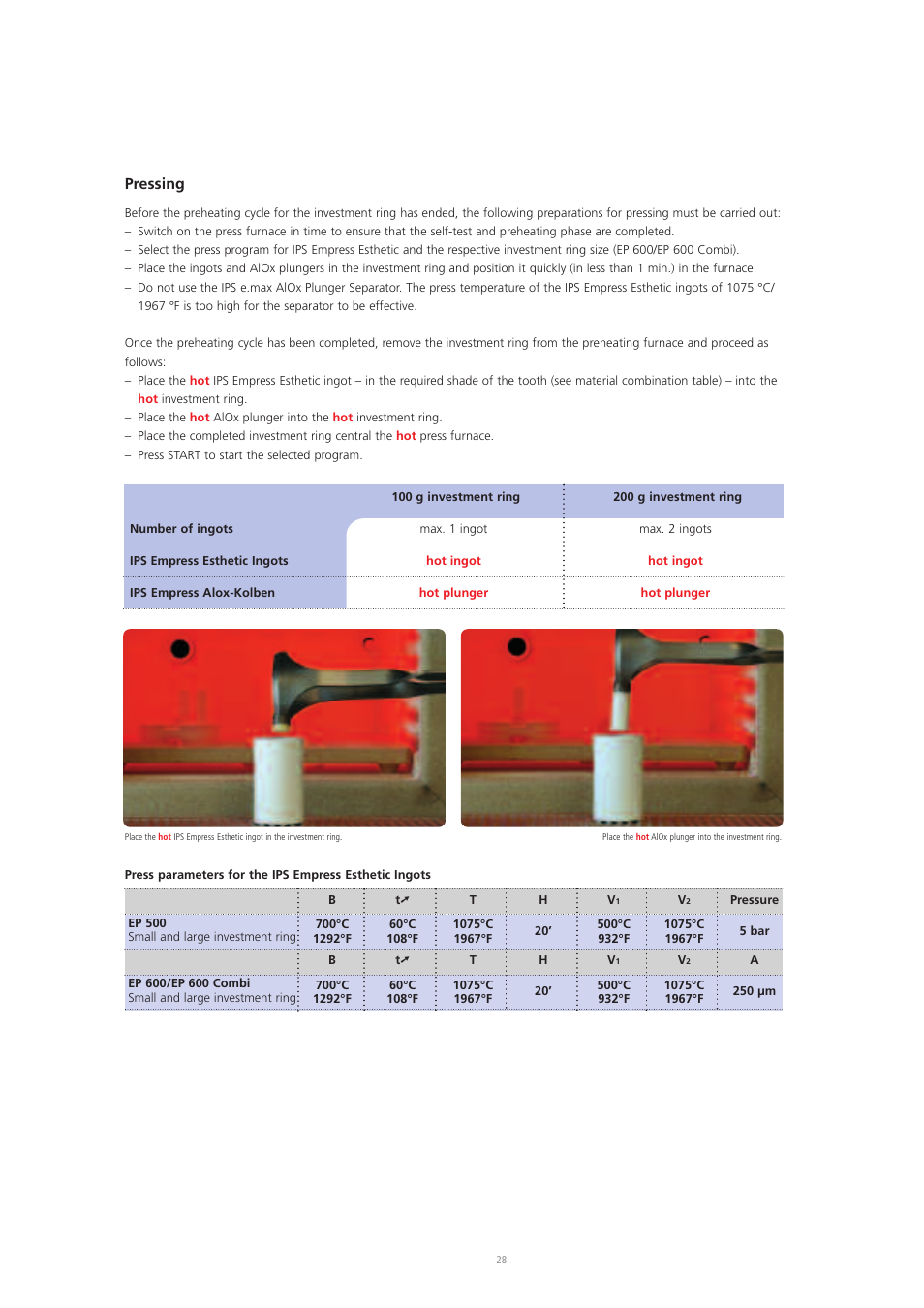 Pressing | Ivoclar Vivadent IPS Empress Esthetic User Manual | Page 28 / 52