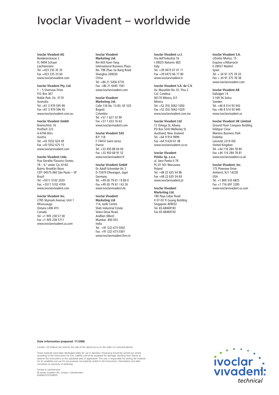 Ivoclar vivadent – worldwide | Ivoclar Vivadent IPS Empress Esthetic User Manual | Page 52 / 52