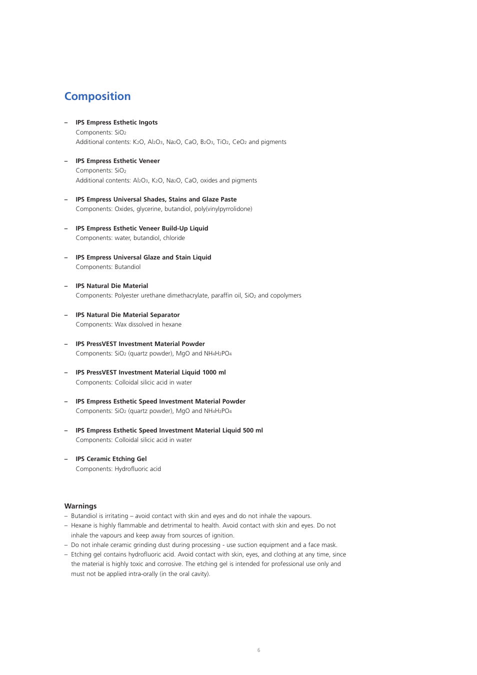 Composition | Ivoclar Vivadent IPS Empress Esthetic User Manual | Page 6 / 52