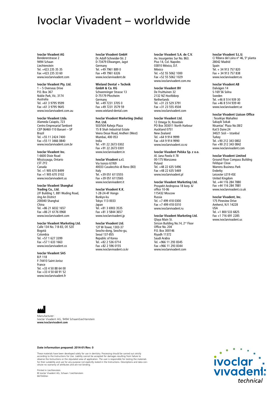 Ivoclar vivadent – worldwide | Ivoclar Vivadent PS Empress CAD Chairside User Manual | Page 40 / 40