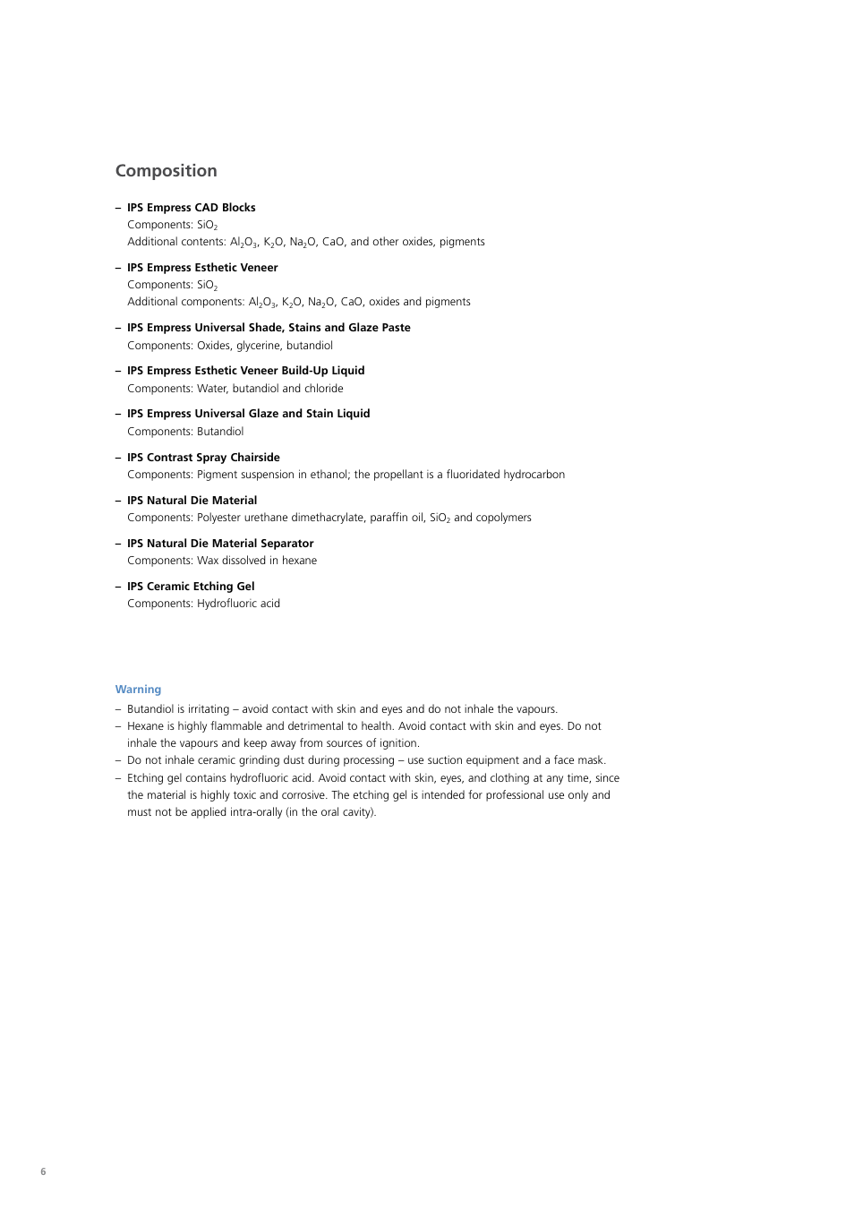 Composition | Ivoclar Vivadent PS Empress CAD Chairside User Manual | Page 6 / 40