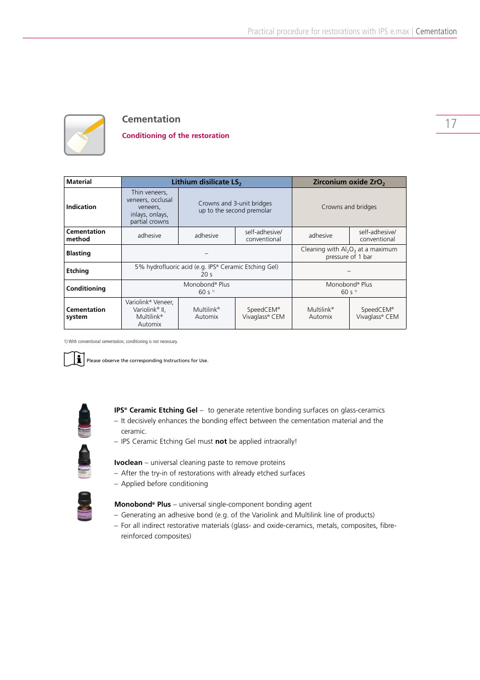 Cementation | Ivoclar Vivadent IPS e.max Clinical Guide User Manual | Page 17 / 44