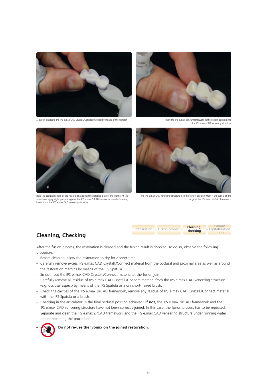 Cleaning, checking | Ivoclar Vivadent IPS e.max CAD-on User Manual | Page 34 / 52