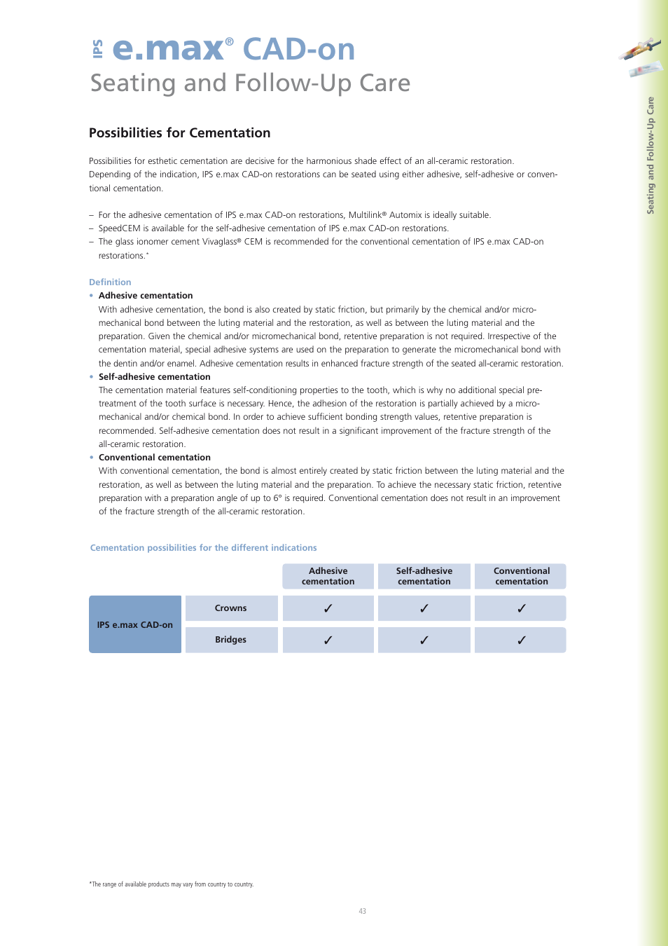 E.max, Cad-on, Seating and follow-up care | Ivoclar Vivadent IPS e.max CAD-on User Manual | Page 43 / 52