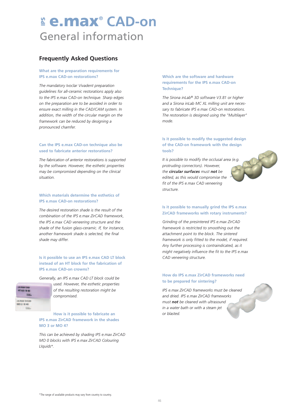 E.max, Cad-on, General information | Ivoclar Vivadent IPS e.max CAD-on User Manual | Page 46 / 52