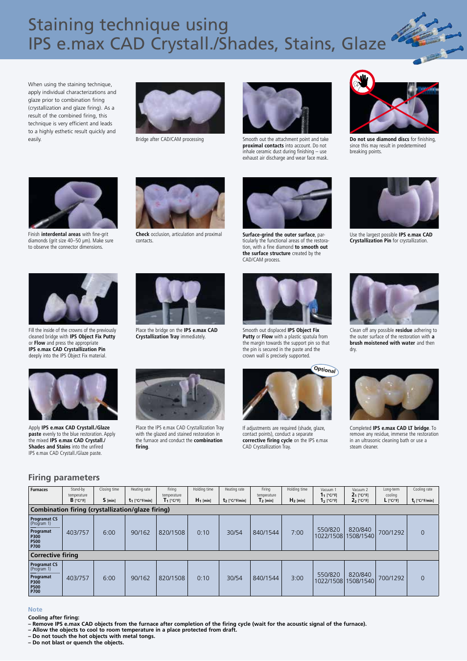 Firing parameters | Ivoclar Vivadent IPS e.max CAD Flow Chart 3-unit bridge User Manual | Page 3 / 6