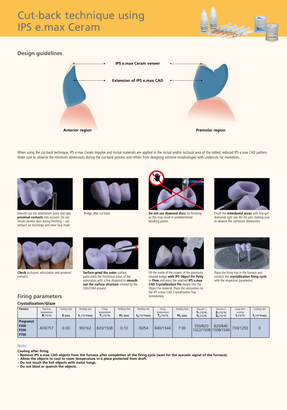 Cut-back technique using ips e.max ceram, Design guidelines firing parameters | Ivoclar Vivadent IPS e.max CAD Flow Chart 3-unit bridge User Manual | Page 5 / 6