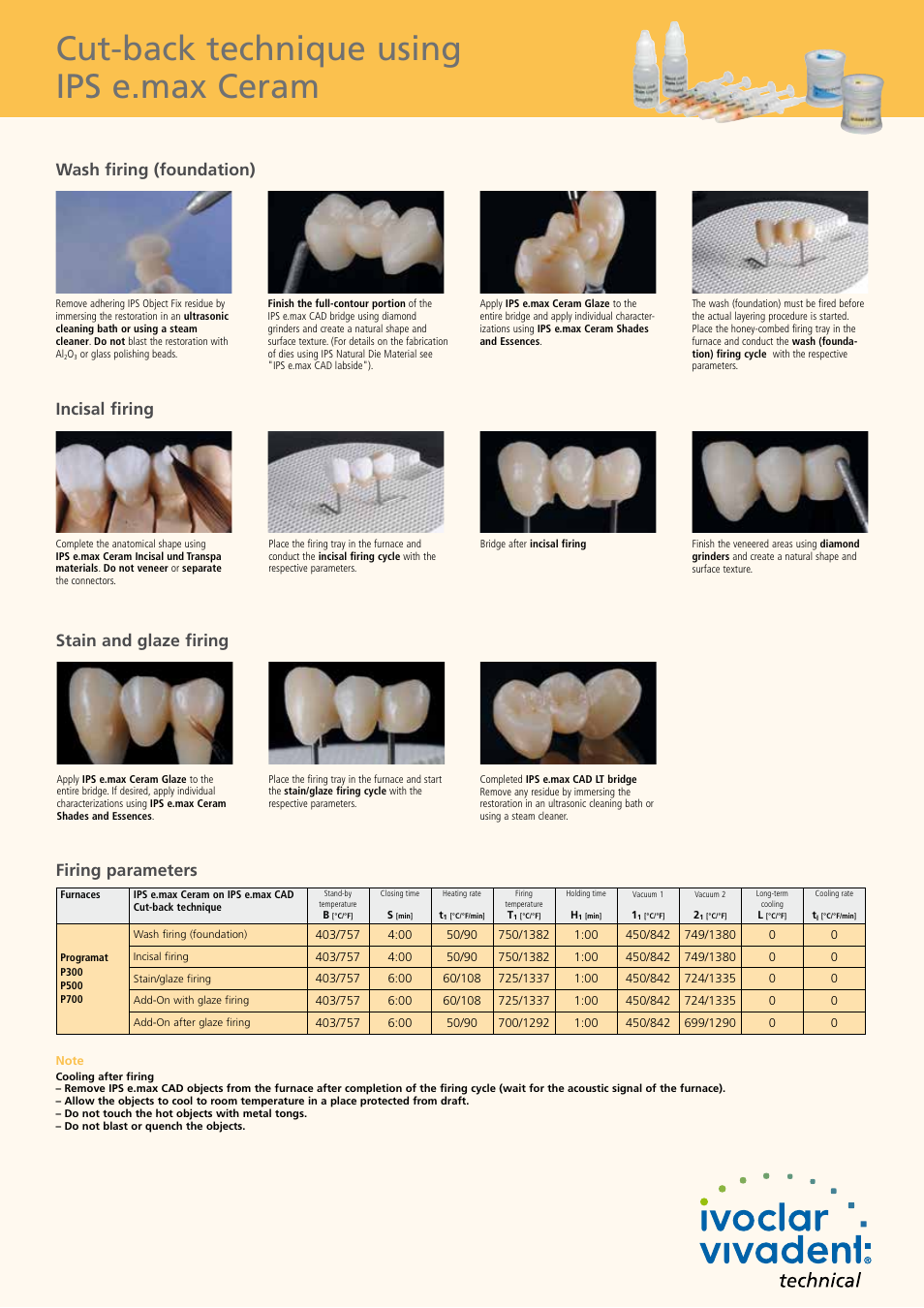 Firing parameters | Ivoclar Vivadent IPS e.max CAD Flow Chart 3-unit bridge User Manual | Page 6 / 6