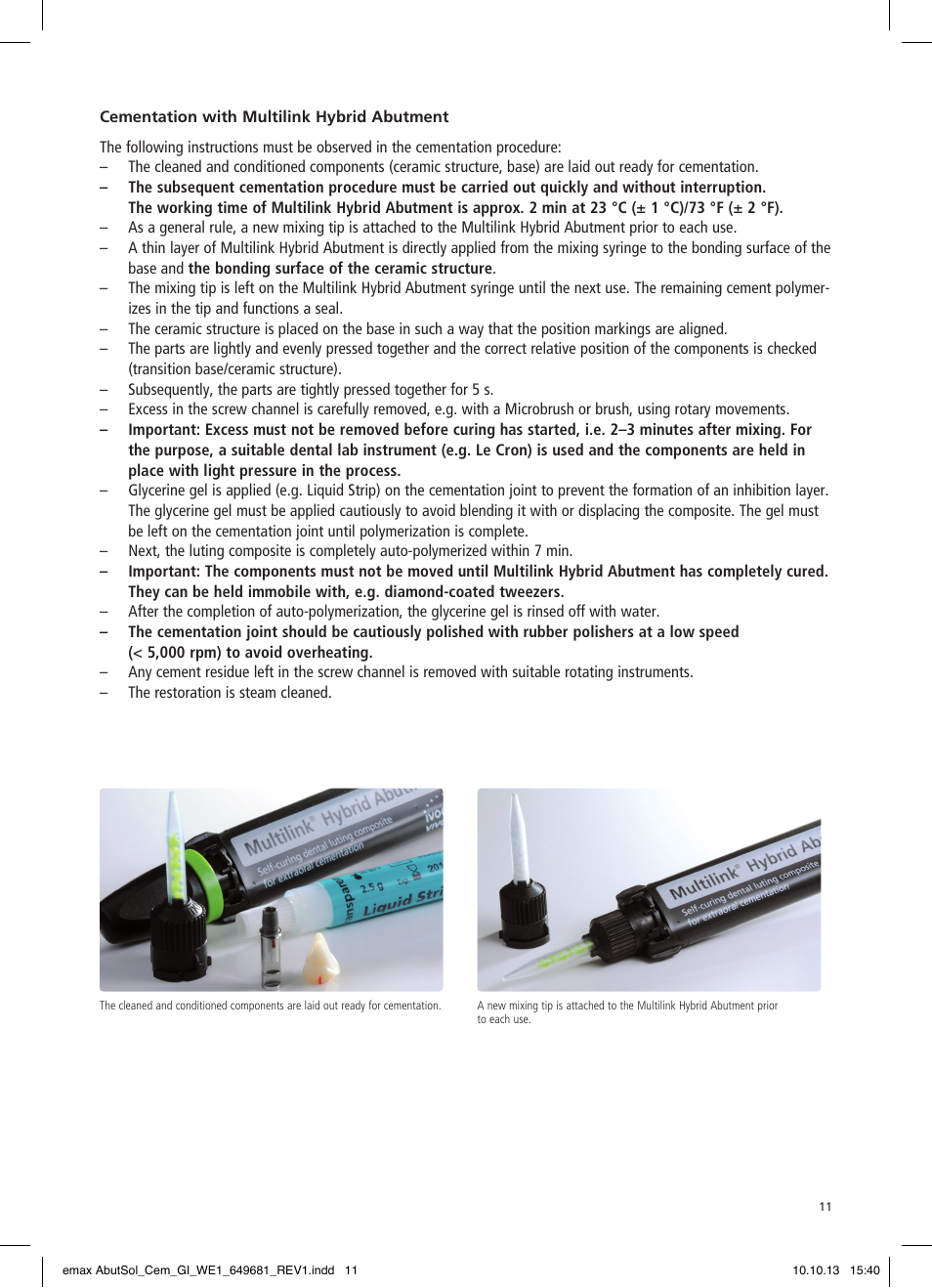 Ivoclar Vivadent IPS e.max Abutment Solutions Cem Kit User Manual | Page 11 / 80
