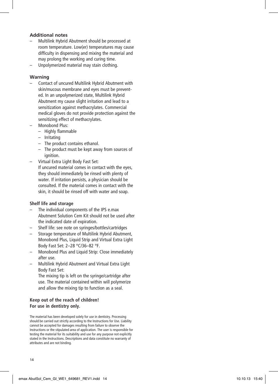 Ivoclar Vivadent IPS e.max Abutment Solutions Cem Kit User Manual | Page 14 / 80