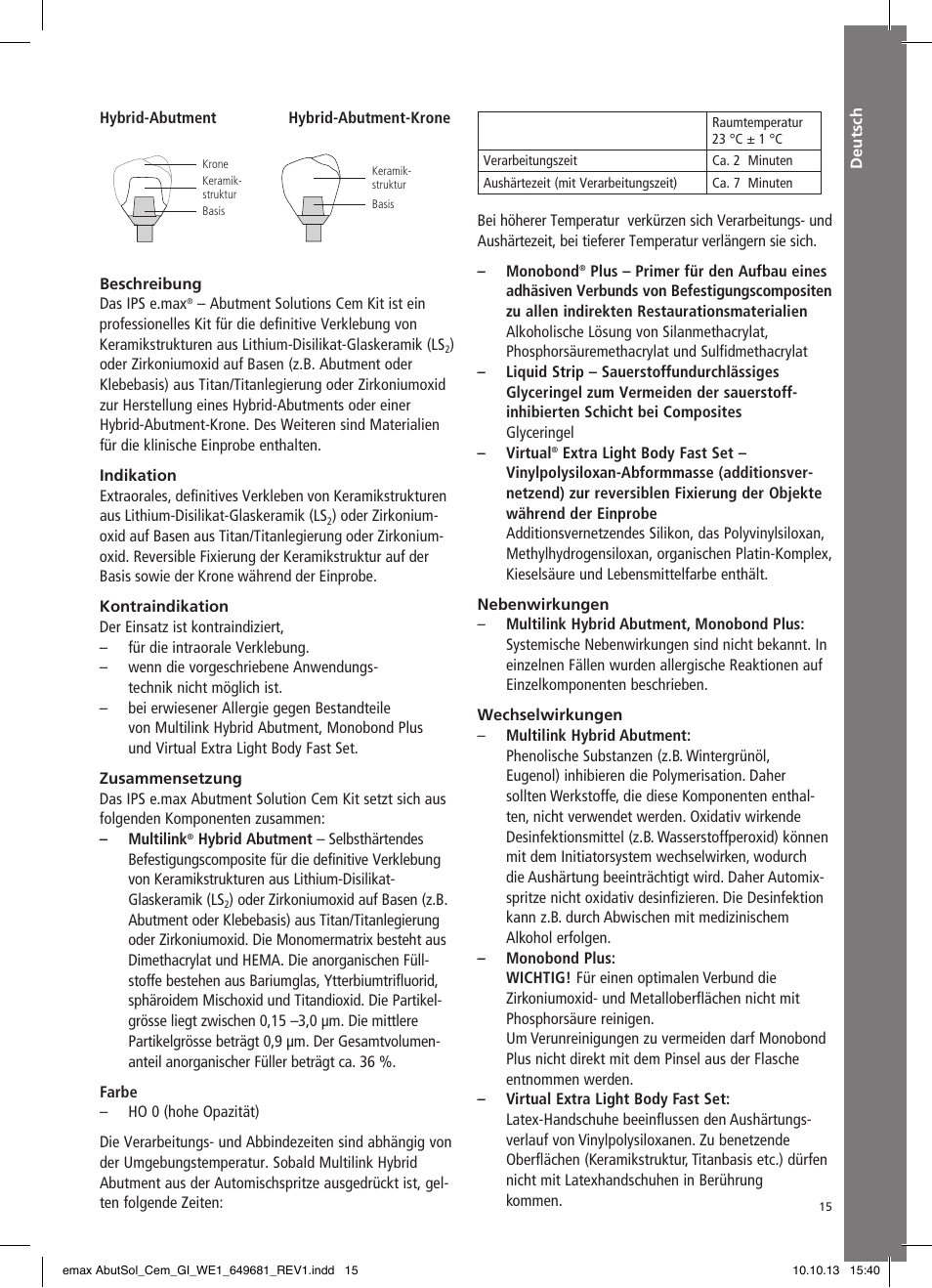 Deutsch | Ivoclar Vivadent IPS e.max Abutment Solutions Cem Kit User Manual | Page 15 / 80