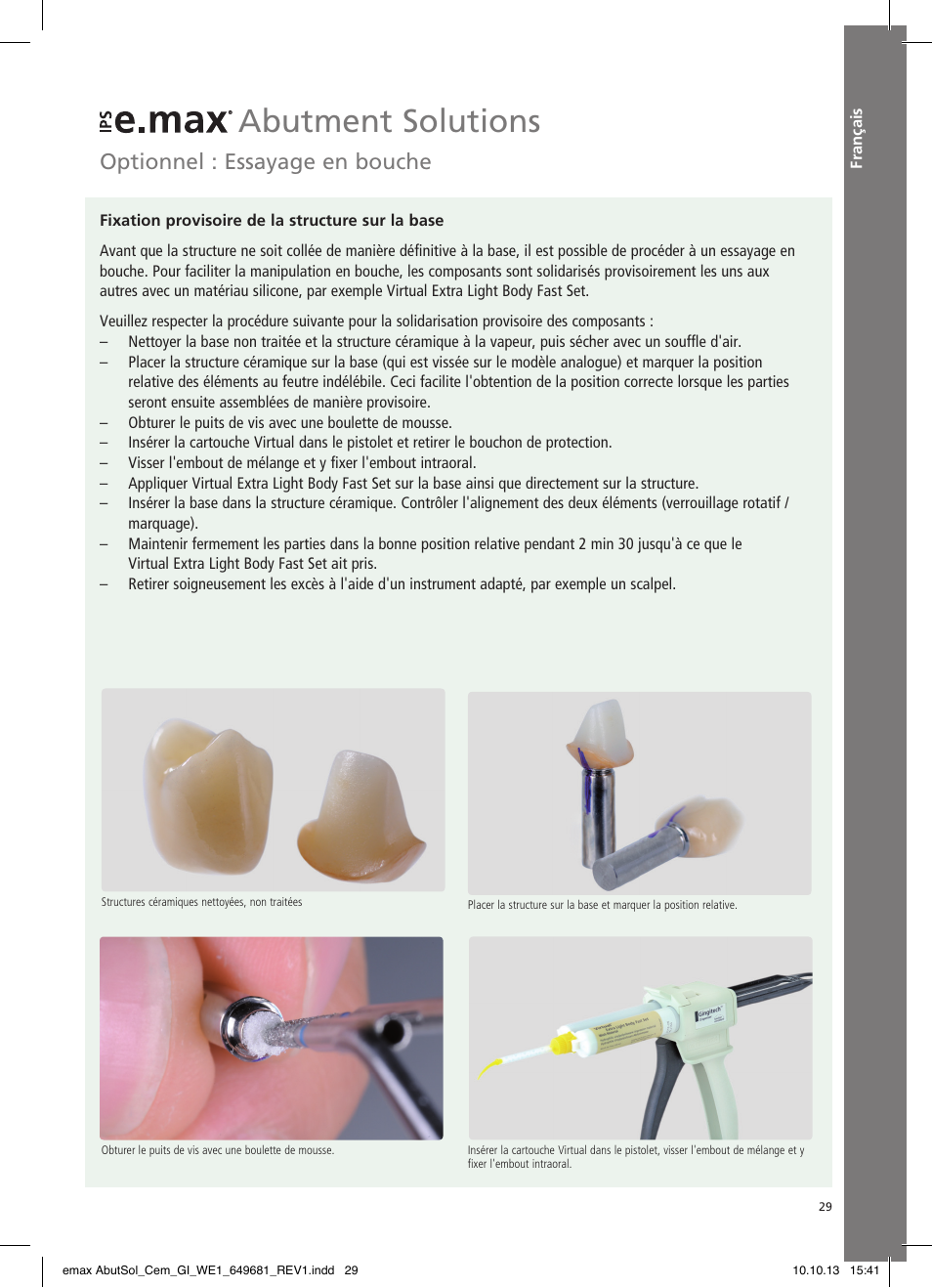 Français, Abutment solutions, Optionnel : essayage en bouche | Ivoclar Vivadent IPS e.max Abutment Solutions Cem Kit User Manual | Page 29 / 80