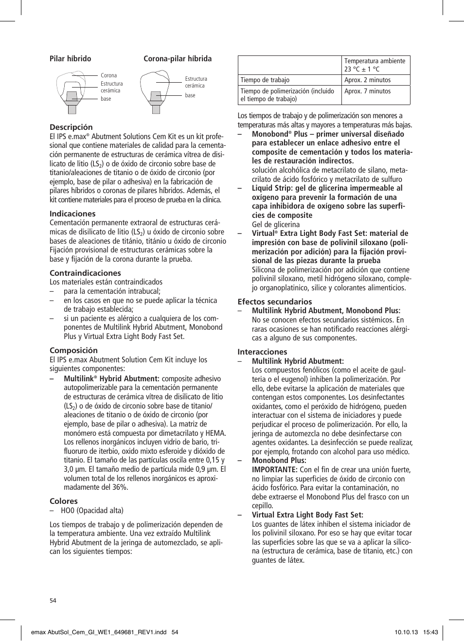 Ivoclar Vivadent IPS e.max Abutment Solutions Cem Kit User Manual | Page 54 / 80