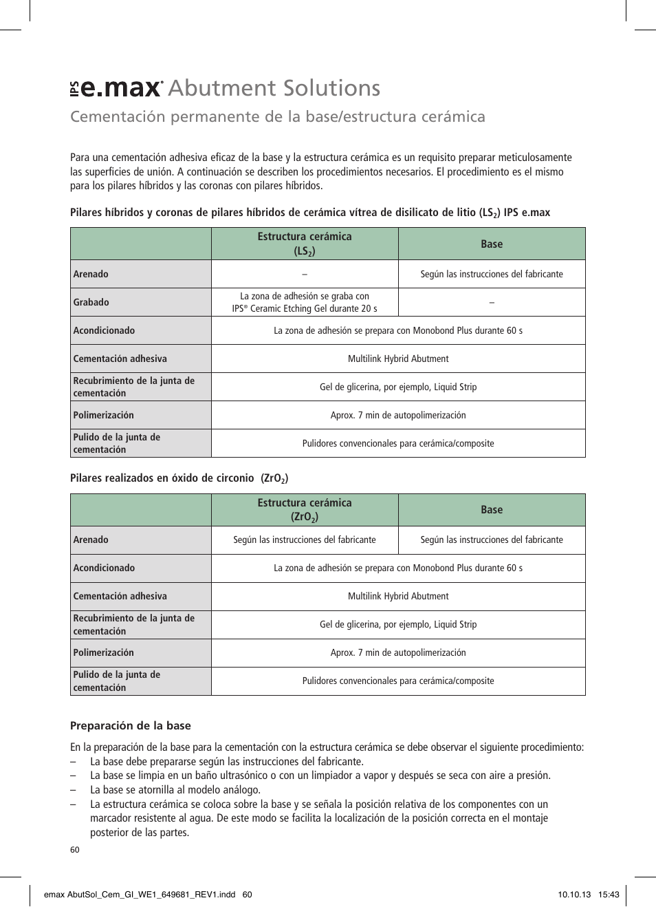 Abutment solutions | Ivoclar Vivadent IPS e.max Abutment Solutions Cem Kit User Manual | Page 60 / 80