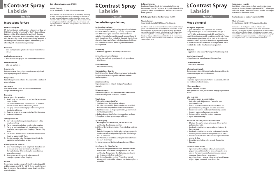 Ivoclar Vivadent IPS Contrast Spray labside User Manual | 2 pages