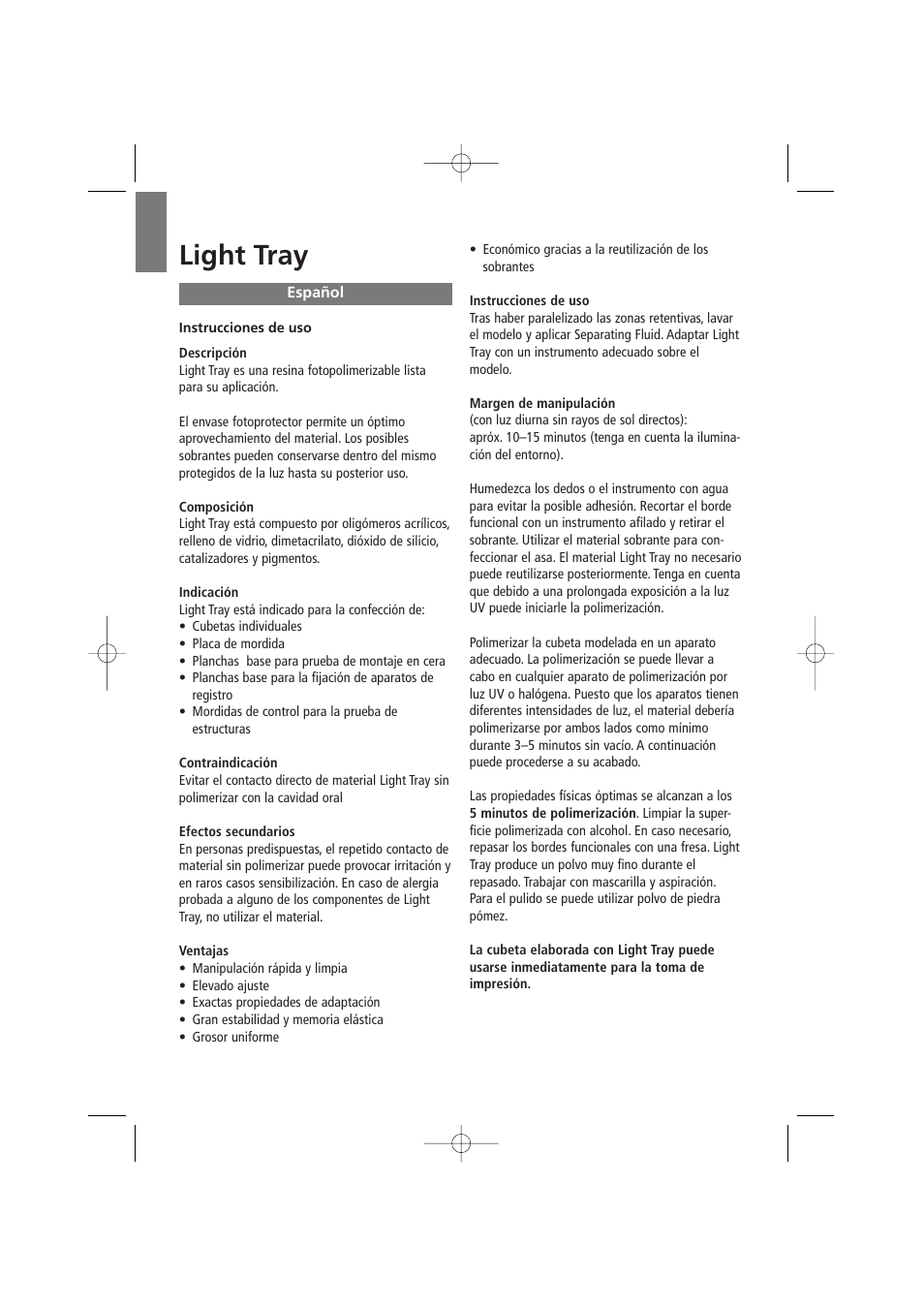 Español, Light tray | Ivoclar Vivadent Light Tray User Manual | Page 10 / 14