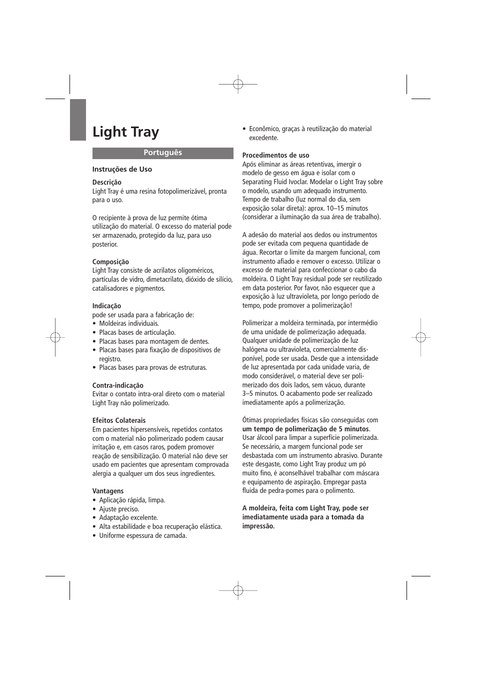 Português, Light tray | Ivoclar Vivadent Light Tray User Manual | Page 12 / 14