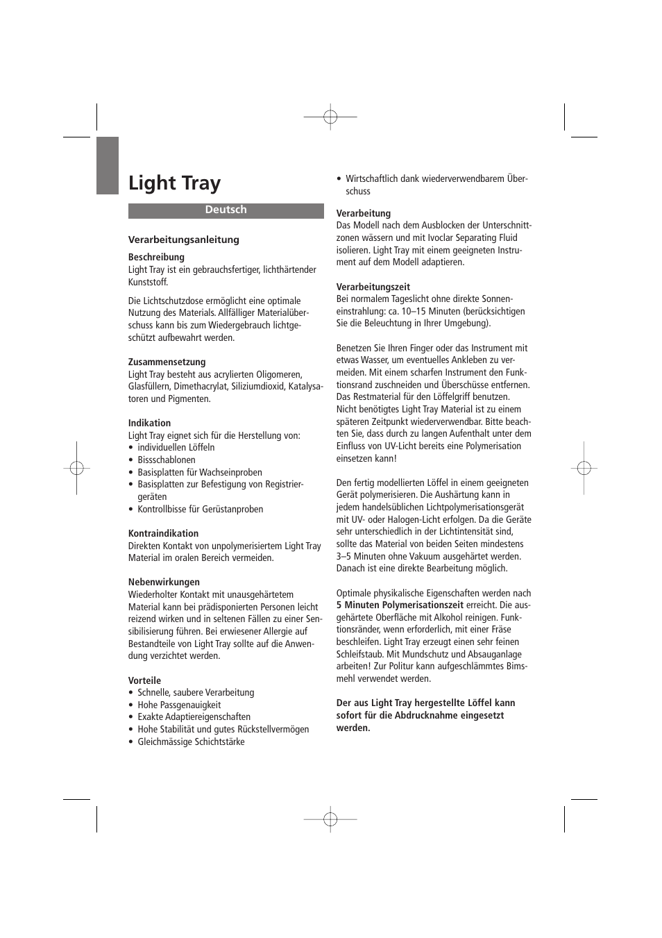 Deutsch, Light tray | Ivoclar Vivadent Light Tray User Manual | Page 2 / 14